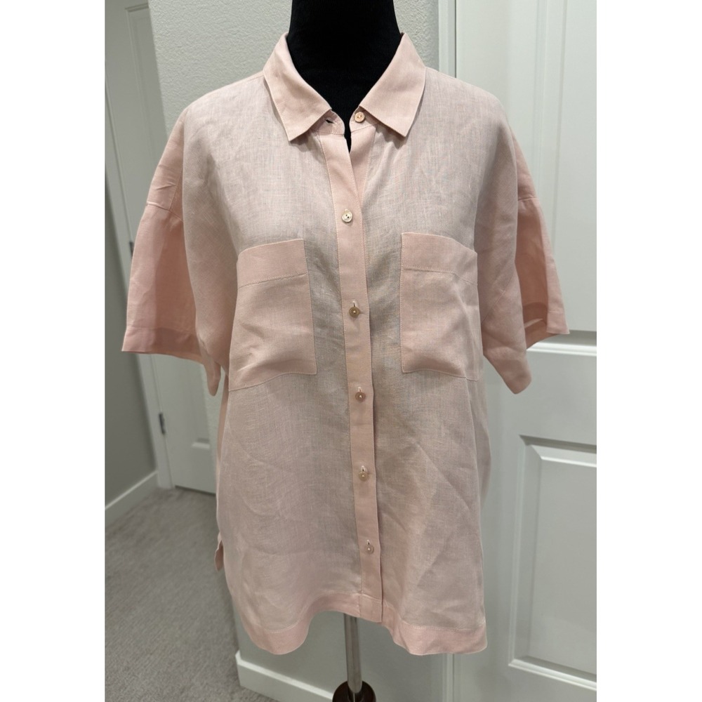 Eileen Fisher Pink Organic Linen Camp-style Button-down Top Blouse Boxy M